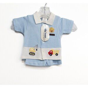 Teddy Boom Boys Light Blue Button Front Shirt Outfit Set Short Sleeve 3-6M NWT